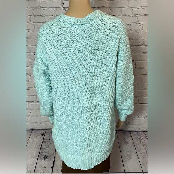 Free People Sunset V-Neck Cotton Sea Sky Blue Sweater - Size XS - Picture 4 of 7